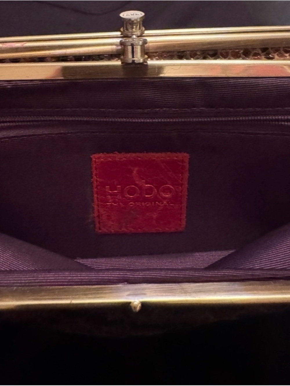 HOBO Brown Snake-Embossed Frame Clutch with Gold Trim - Picture 4 of 4